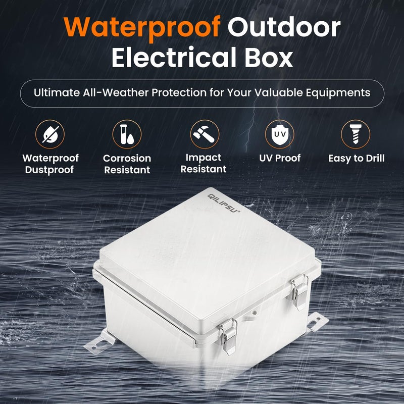 QILIPSU Waterproof Junction Box IP67 Outdoor Plastic Electrical Project Enclosure Weatherproof with Mounting Plate, Wall Brackets, Hinged Grey Cover 5.9"x5.9"x3.5" - Image 2